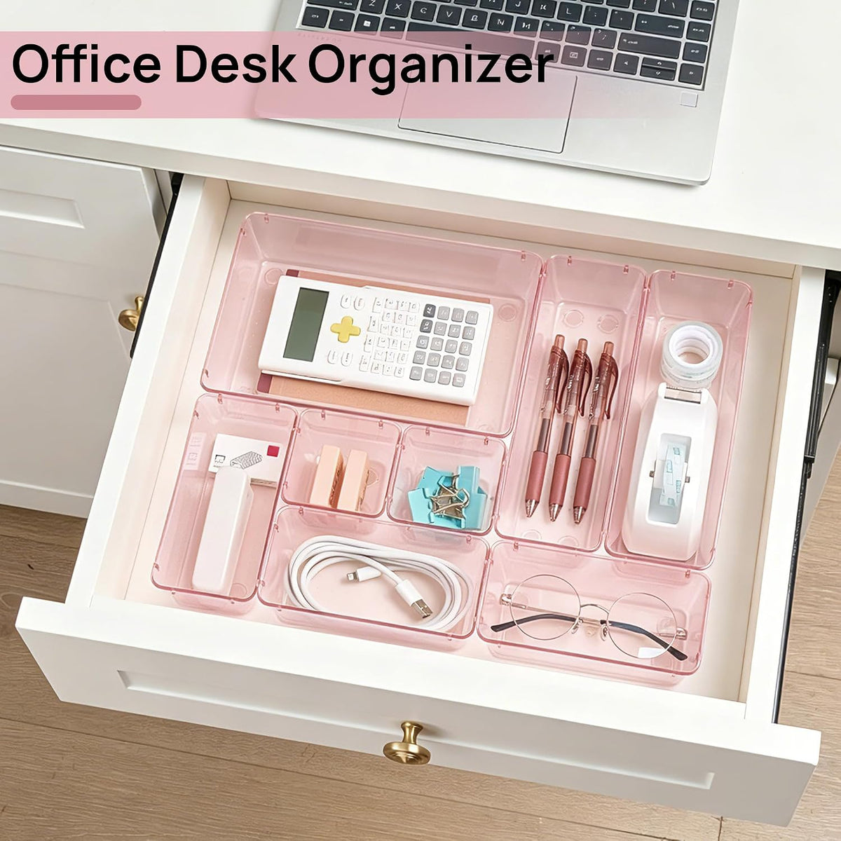 Vtopmart 25 PCS Clear Plastic Drawer Organizers Set, 4-Size Versatile Bathroom and Vanity Drawer Organizer Trays, Storage Bins for Makeup, Bedroom, Kitchen Gadgets Utensils and Office