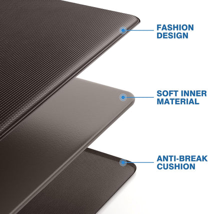 StepRite Kitchen Mats, 2PCS Kitchen Rugs, Cushioned Anti Fatigue Kitchen Mats for Floor, Non-Slip Standing Desk Mat, Waterproof Kitchen Rug Set for Kitchen, Floor, Office, 17.3"x30"+17.3"x47", Black
