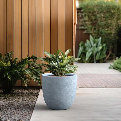 Kante 8.9" H x 10" W Small Concrete Planter, Compact Desktop Plant Pot with Drainage Hole & Rubber Plug – Lightweight Breathable Cement Container for Succulents, Cactus, Herbs, Indoor Outdoor, Gift