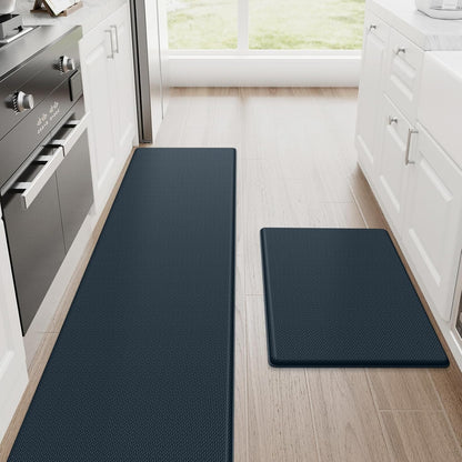 StepRite Kitchen Mats, 2PCS Kitchen Rugs, Cushioned Anti Fatigue Kitchen Mats for Floor, Non-Slip Standing Desk Mat, Waterproof Kitchen Rug Set for Kitchen, Floor, Office, 17.3"x30"+17.3"x47", Black