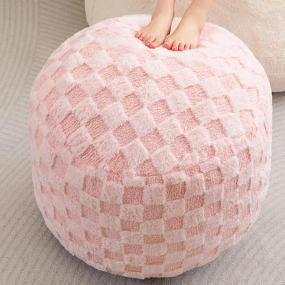 Round Stuffed Pouf Ottoman, Corduroy Poufs with Foam Chunk Filling, Furry and Fluffy Pouf Foot Stool Storage Ottoman, 20 X 15 Floor Poufs Foot Rest for Living Room, Dark Grey