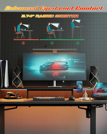 48 * 24 Inch Electric Standing Desk with Shelf & Led, Dark Walnut