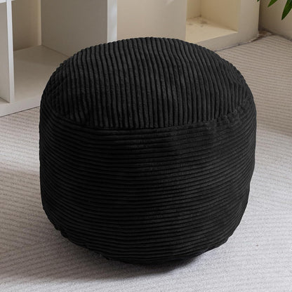 Round Stuffed Pouf Ottoman, Corduroy Poufs with Foam Chunk Filling, Furry and Fluffy Pouf Foot Stool Storage Ottoman, 20 X 15 Floor Poufs Foot Rest for Living Room, Dark Grey