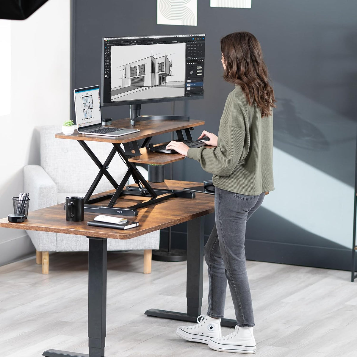 Black 32 in Standing Desk Converter, DESK-V000K
