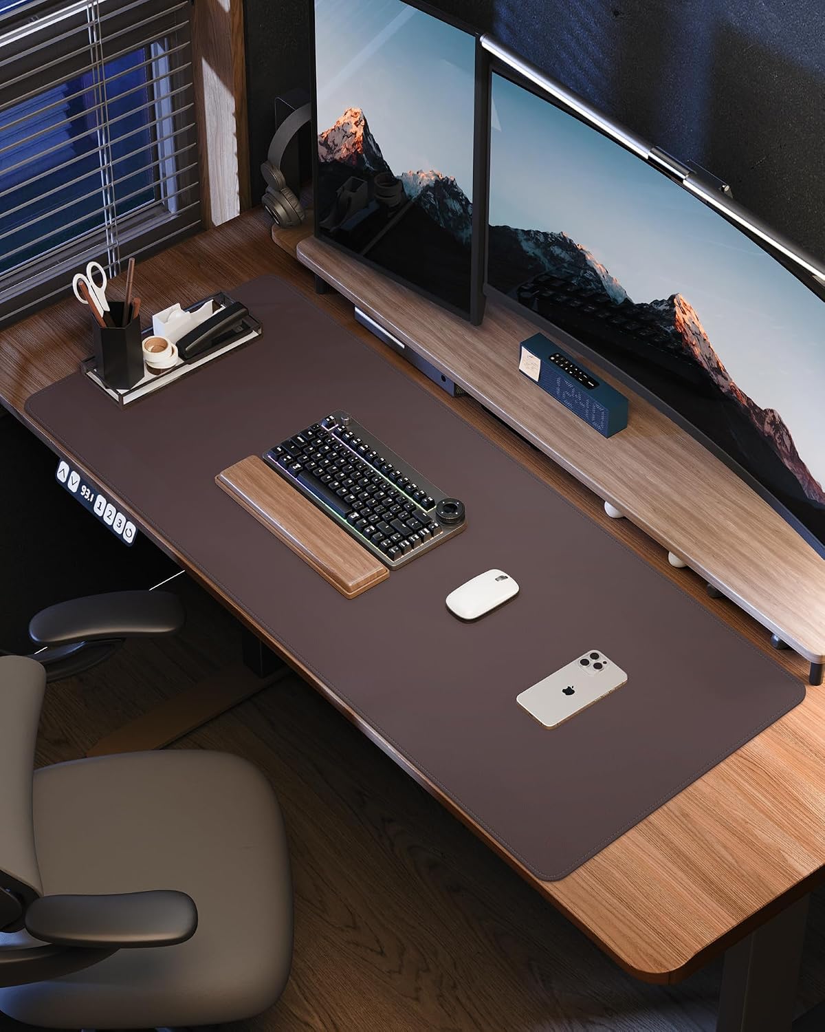 AFIING Large Desk Mat 55" x 24" - PU Leather Desk Pad Protector, Waterproof Non-Slip Extended Mouse Pad for Office Desk, Keyboard, Laptop and Home Workspace (Black)