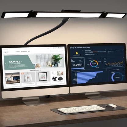 BAYSQUIRREL Led Desk Lamp with Clamp,Desk Light with Human Sensor,Gooseneck Remote Eye Protection Desk Lighting,24W Ultra Bright Stepless Dimming and Tempering LED Desk Lamp for Home Office, Bedroom