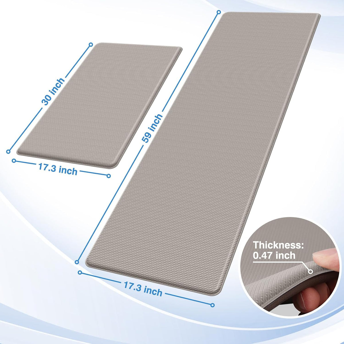 StepRite Kitchen Mats, 2PCS Kitchen Rugs, Cushioned Anti Fatigue Kitchen Mats for Floor, Non-Slip Standing Desk Mat, Waterproof Kitchen Rug Set for Kitchen, Floor, Office, 17.3"x30"+17.3"x47", Black
