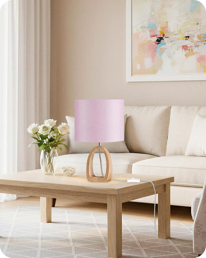 Small Table Lamp, 14.2" Cute Little Desk Lamp, Wood Bedside Lamp with Linen Lampshade, Modern Nightstand Lamp for Bedroom, E26 Base, Bulb Not Included, Beige and Dark Natural LE07TL05