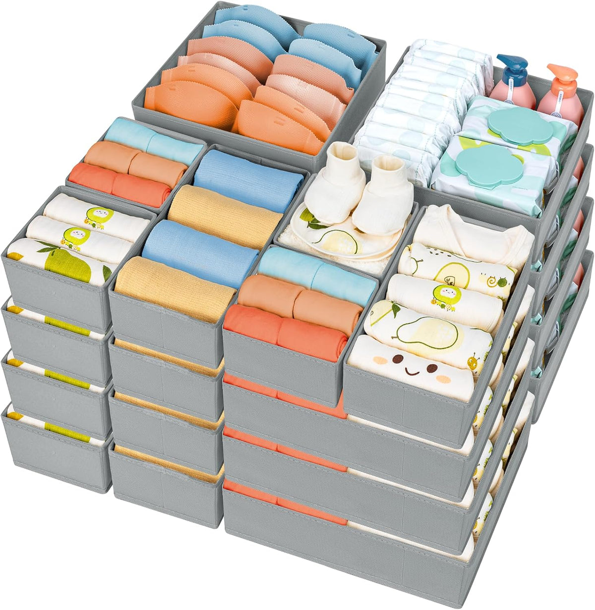 Drawer Organizer Clothes, Dresser Organizer, Foldable Closet Organizers and Storage, Fabric Dresser Bins, Drawer Dividers for Nursery, Baby Clothes, Underwears, Sock (Beige)