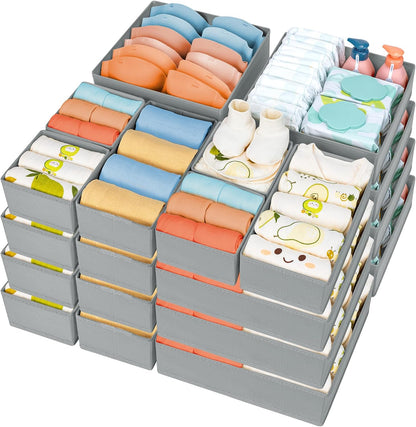 Drawer Organizer Clothes, Dresser Organizer, Foldable Closet Organizers and Storage, Fabric Dresser Bins, Drawer Dividers for Nursery, Baby Clothes, Underwears, Sock (Beige)