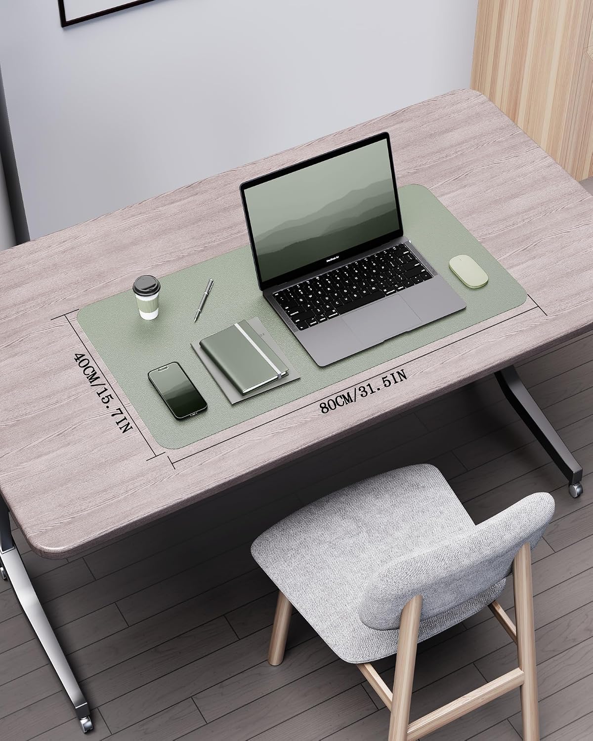 Double-Sided Desk Pad, 31.5"x15.7"Leather Desk Mat, Eco Cork Desk Pad Protector,Large Mouse Pad,Waterproof Desk Blotter for Office/Home(Coffee)