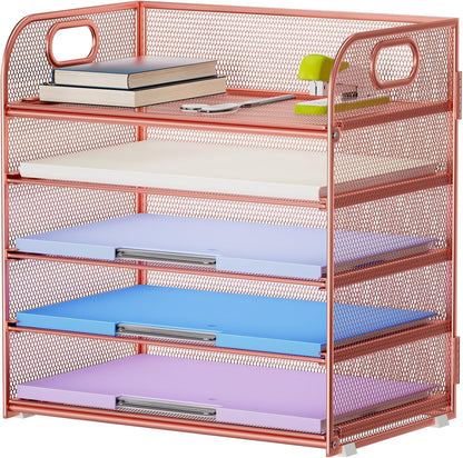 Marbrasse 5 Tier Paper Organizer Letter Tray, Mesh Desk File Organizer with Handle, Paper Sorter Desk Organizer for Home Office Supplies - Black, Adjustable