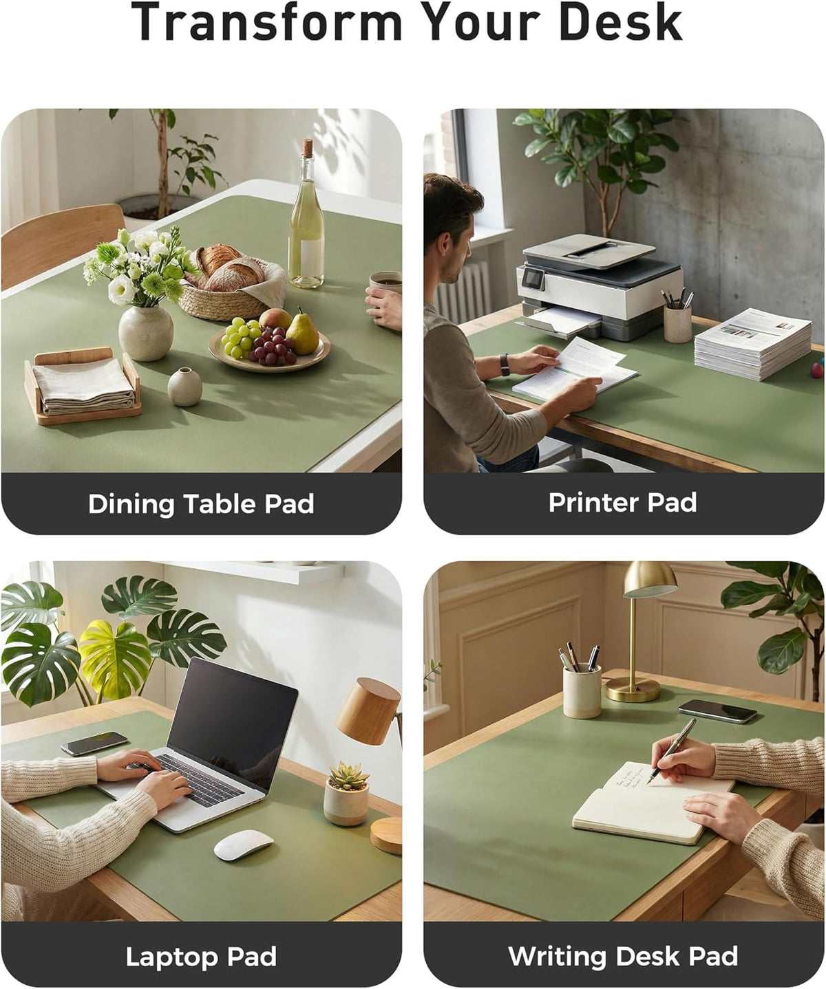 Aothia Leather Office Desk Pad Protector, Non-Slip PU Leather Desk Blotter, Waterproof Laptop Writing Mouse Pad for Office and Home, Black, 31.5" x 15.7" - Colors A