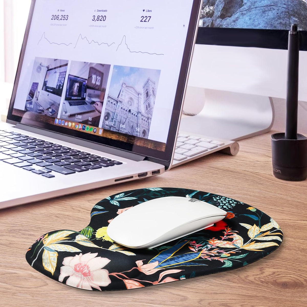 JIKIOU Mouse Pad, 2 Pack Ergonomic Mouse Pads with Comfortable Gel Wrist Rest Support and Smooth Cloth, Non-Slip PU Base for Easy Typing Pain Relief Durable and Easy to Clean Small Black