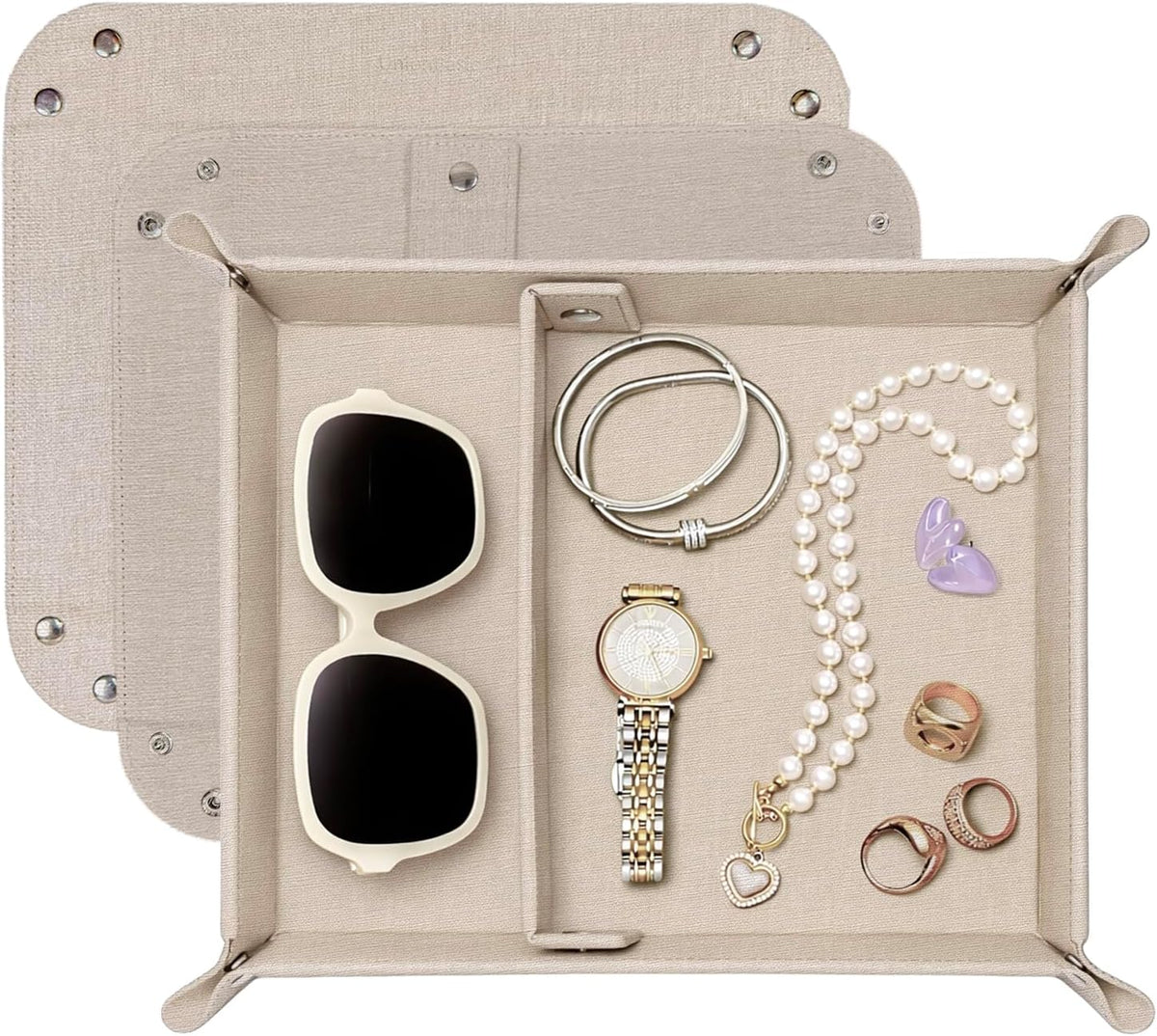 UnionBasic Small Valet Tray, Jewelry Tray for Rings Watches Earrings, Entryway Catchall Caddy for Coins Keys Change, Nightstand Bedside Valet Holder, Trays for Electronic Gadgets, Beige - Colors B