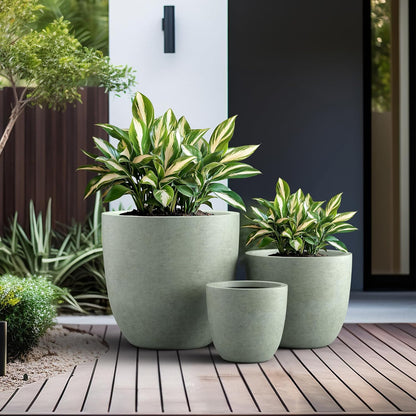 Kante 8.9" H x 10" W Small Concrete Planter, Compact Desktop Plant Pot with Drainage Hole & Rubber Plug – Lightweight Breathable Cement Container for Succulents, Cactus, Herbs, Indoor Outdoor, Gift
