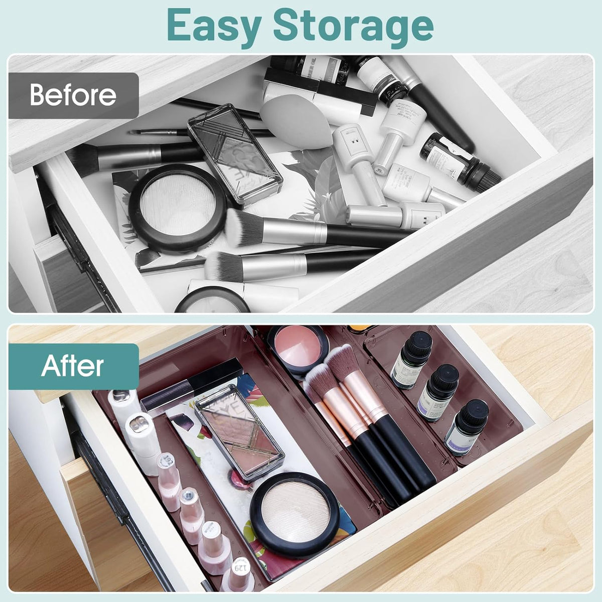 WOWBOX 25 PCS Clear Plastic Drawer Organizer Set, 4 Sizes Desk Drawer Divider Organizers and Storage Bins for Makeup, Jewelry, Gadgets for Kitchen, Bedroom, Bathroom, Office