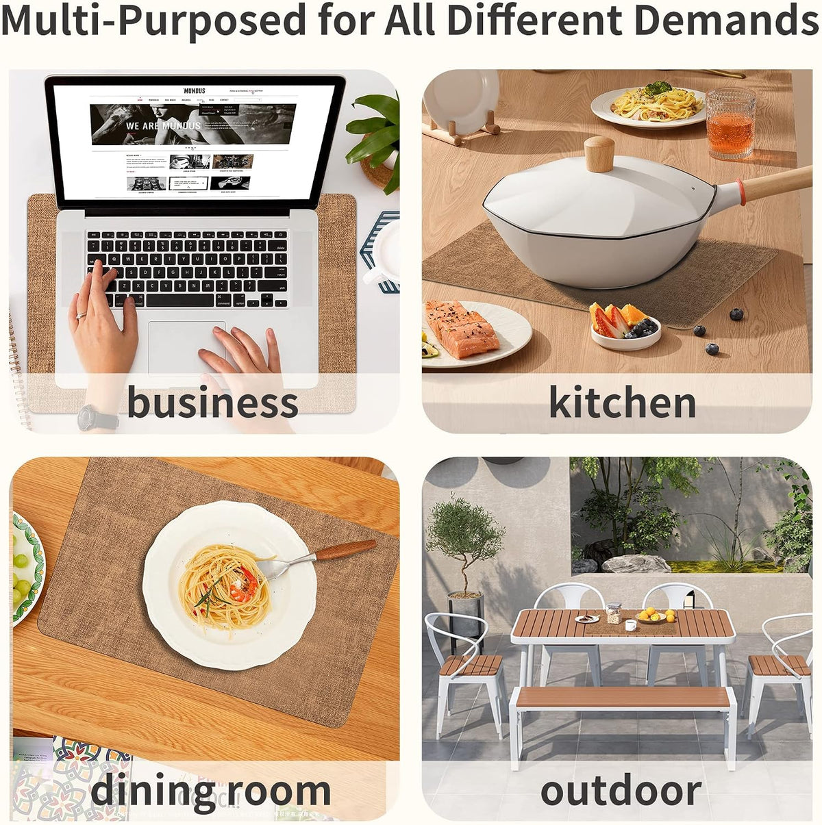 Maxpearl Faux Leather Placemats Set of 6 - Waterproof - Wipe Clean - Heat Resistant - Anti Slip Dining Table Place Mats, Suitable for Indoor & Outdoor Use, 17’’×12’’, Beige