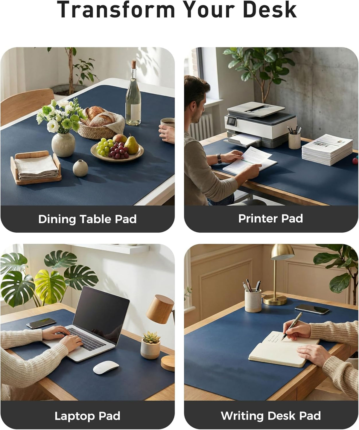 Aothia Leather Office Desk Pad Protector, Non-Slip PU Leather Desk Blotter, Waterproof Laptop Writing Mouse Pad for Office and Home, Black, 31.5" x 15.7" - Colors B