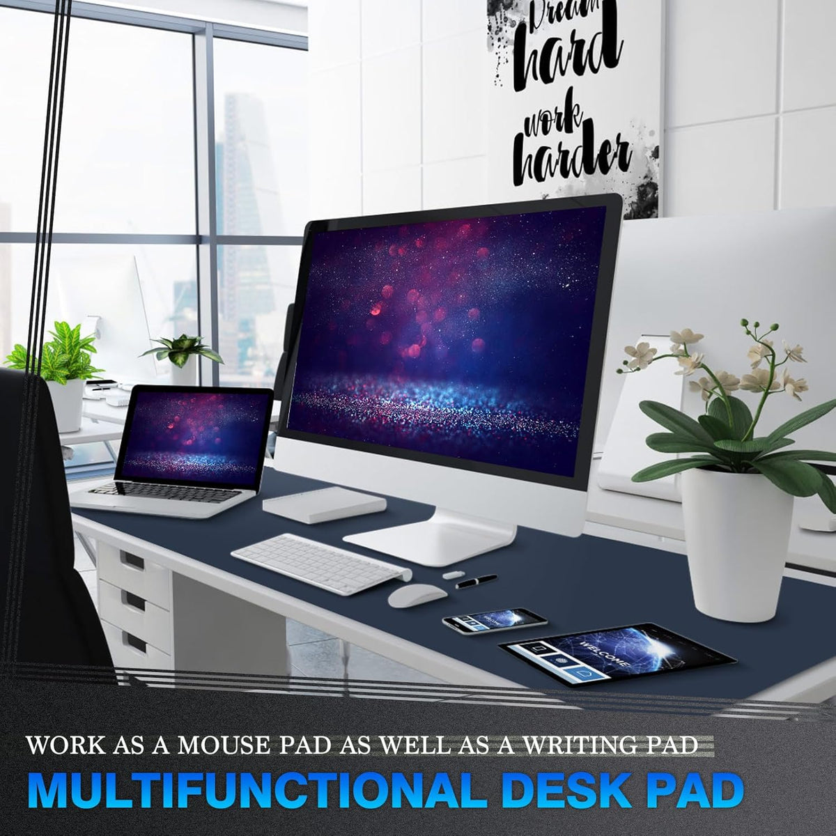 K KNODEL Large Office Leather Desk Mat, Mouse and Keyboard Pad, Computer and Laptop Mat, Desktop Protector and Cover, Writing Pad and Blotter (31.5"x15.7", Black)
