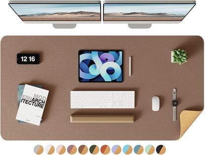 Double-Sided Desk Pad, 31.5"x15.7"Leather Desk Mat, Eco Cork Desk Pad Protector,Large Mouse Pad,Waterproof Desk Blotter for Office/Home(Coffee)