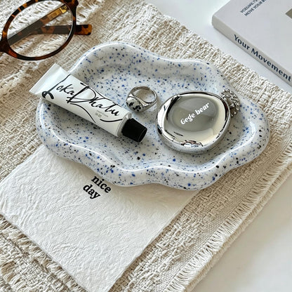 Jewelry Dish Trinket Tray for Women, Ring Dish Holder, Unique Cloud Shape Ceramic Plate Cute Things Vanity Aesthetic Room Decor Mother's Day Birthday (White)