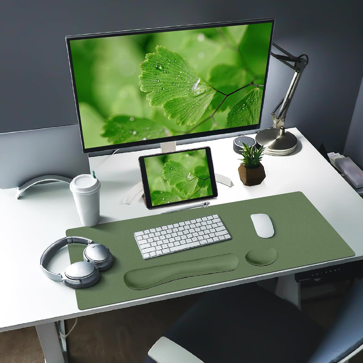 Bloss Leather Desk Pad and Keyboard Wrist Rest, Large Mouse Pad + Keyboard Pad+Mouse Wrist Support, Non-Slip Desk Mat Protector for Office, Home(31.5×15.7 Inches,Beige) - Colors B