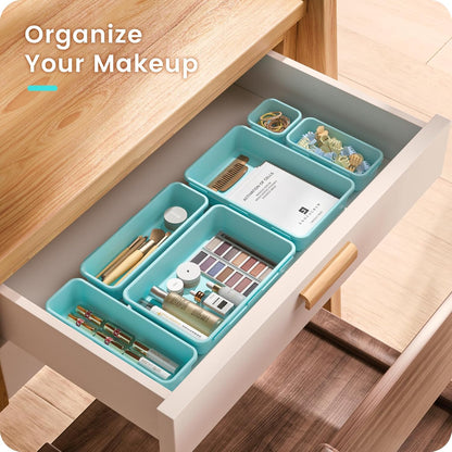 A-LuGei 【Military Grade】 Drawer Organizer, 【𝟱𝗦𝗶𝘇𝗲】 Makeup organizer, 【Holds 177 Items】 Bathroom Organizers and Storage, Organization and Storage, Desk Drawer Organizer for Vanity (Clear)