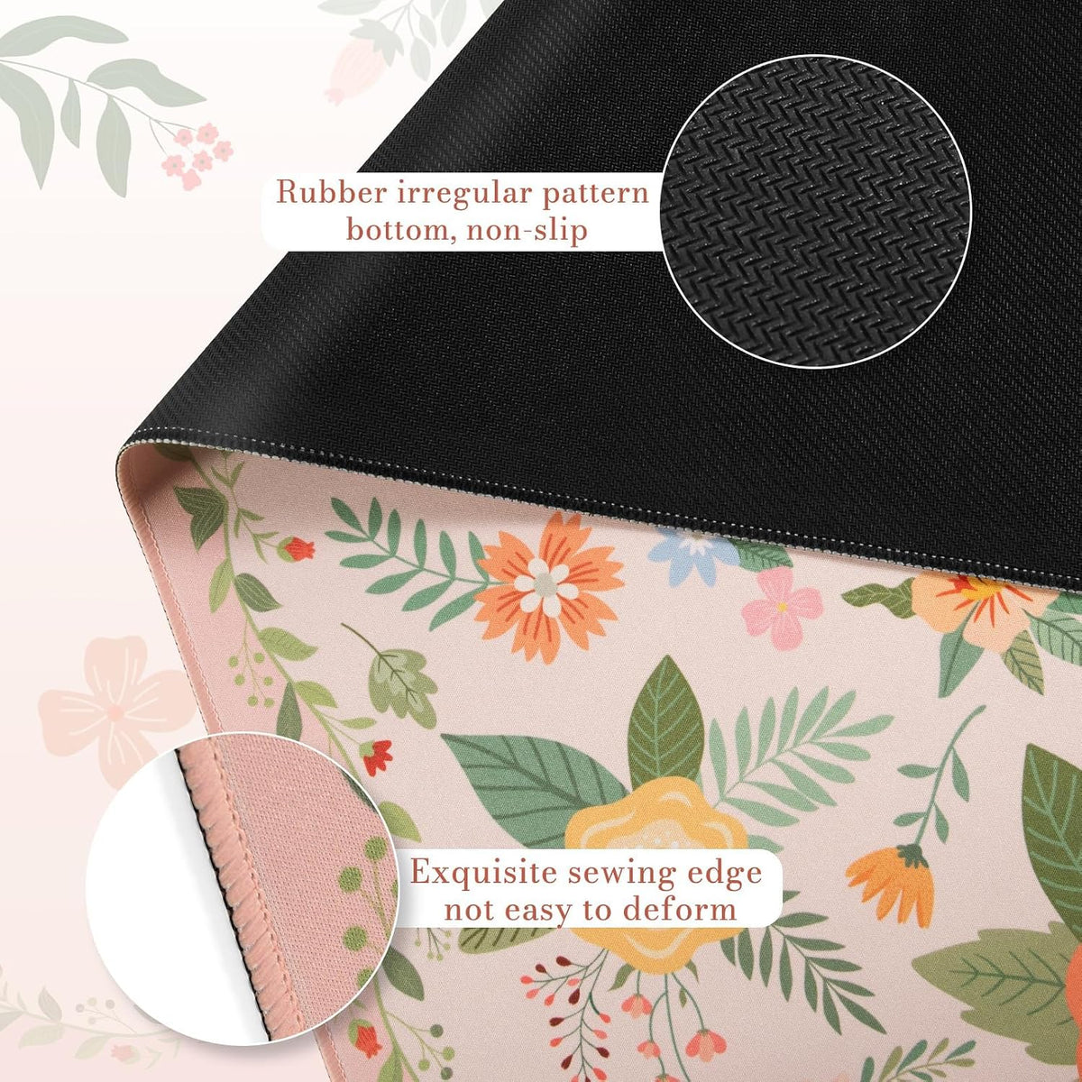 Desk Mat,Mouse Pad for Office Desk,35.4x15.7in,Pink Flowers