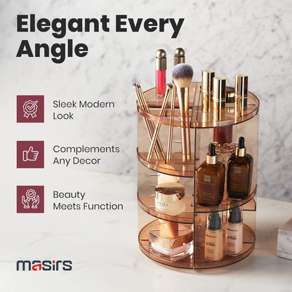 Masirs 360 Rotating Makeup Organizer Countertop - Adjustable Shelf Height - The Perfect Round Spinning Cosmetic Organizer for Bedroom Dresser or Vanity Countertop Storage (Clear)