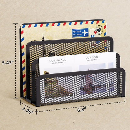 Marbrasse Mail Organizer for Desk, 3-Slot Mesh Metal Mail Holder countertop, Letter Holder, Office Desktop Envelope and Document Storage Rack (2P)