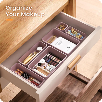 A-LuGei 【Military Grade】 Drawer Organizer, 【𝟱𝗦𝗶𝘇𝗲】 Makeup organizer, 【Holds 177 Items】 Bathroom Organizers and Storage, Organization and Storage, Desk Drawer Organizer for Vanity (Clear)
