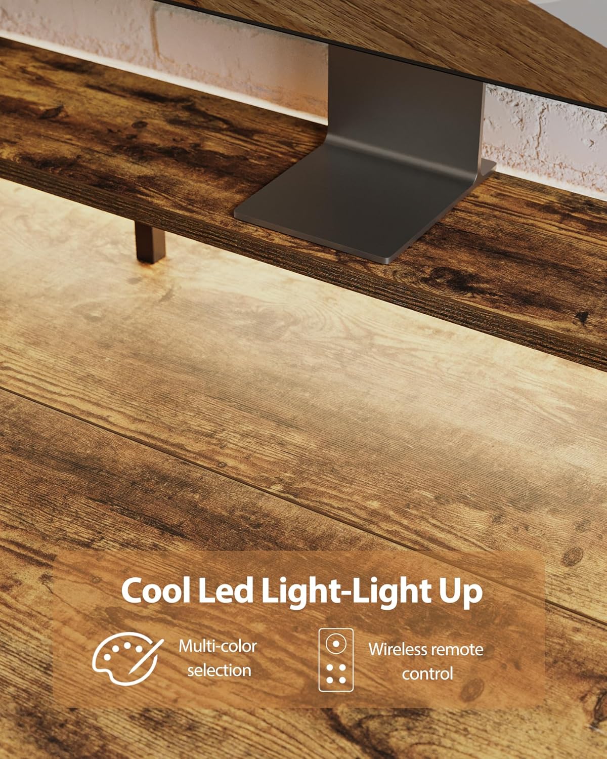 48 * 24 Inch Electric Standing Desk with Shelf & Led, Dark Walnut