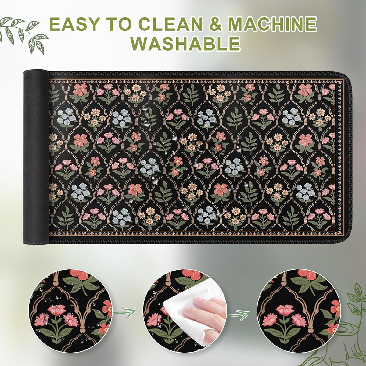 Desk Mat,Mouse Pad for Office Desk,35.4x15.7in,Pink Flowers