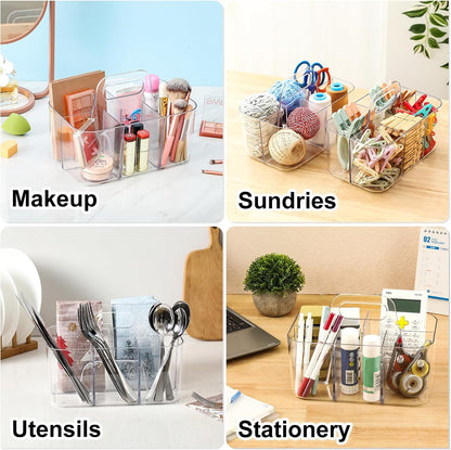 Multiuse Caddy Organizer with Handle, Portable Divided Plastic Tote Bin - Art Craft, Stationary Pen Marker Crayons, Makeup Hair Supplies Storage - Bathroom, Classroom, Dorm, Office, Desk Holder -Black