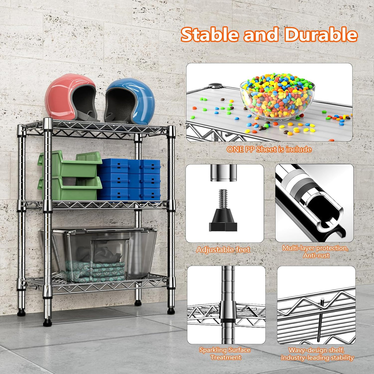 M MZG 450 lbs Steel Storage Shelving 3-Tier Utility Shelving Unit Steel Organizer Wire Rack for Home,Kitchen,Office (11.8" D x 17.7" W x 26.3" H) - Colors B