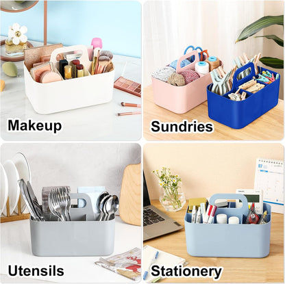 Multiuse Caddy Organizer with Handle, Portable Divided Plastic Tote Bin - Art Craft, Stationary Pen Marker Crayons, Makeup Hair Supplies Storage - Bathroom, Classroom, Dorm, Office, Desk Holder -Black