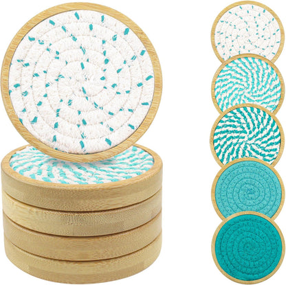 Wood Coasters for Drinks, Eykao Absorbent Coaster Sets of 5, Woven Drink Coasters for Coffee Table, Housewarming Gift for Farmhouse Home Decor,4 inches