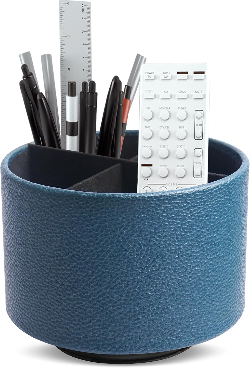 Round Leather Art Supply Organizer,Remote Control Holder,360 Degree Rotating,Multi-Functional Pencil Holder,4 Compartments Desktop Stationary Organizer(1-Blue Bird) - Colors B