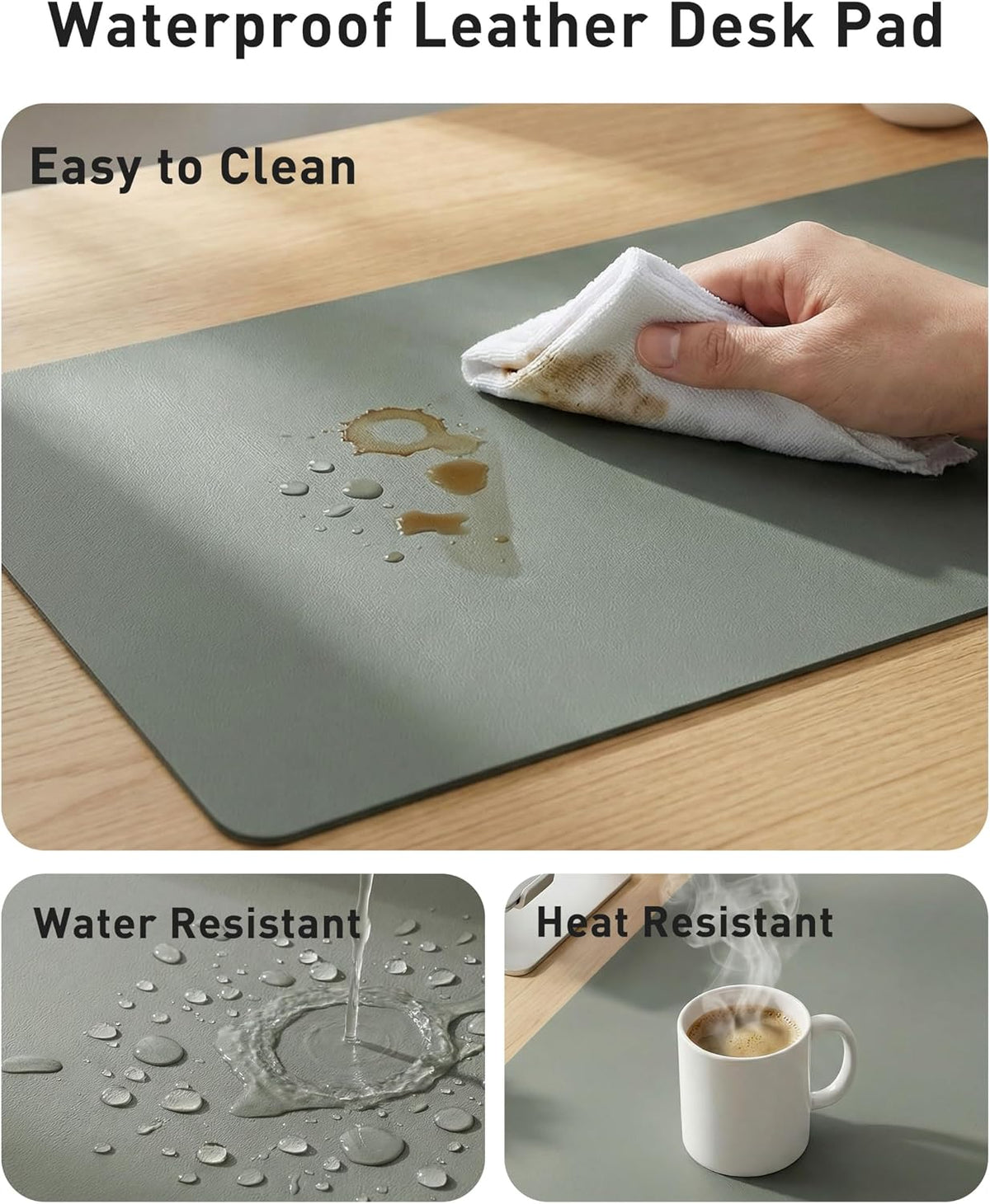 Aothia Leather Office Desk Pad Protector, Non-Slip PU Leather Desk Blotter, Waterproof Laptop Writing Mouse Pad for Office and Home, Black, 31.5" x 15.7" - Colors A