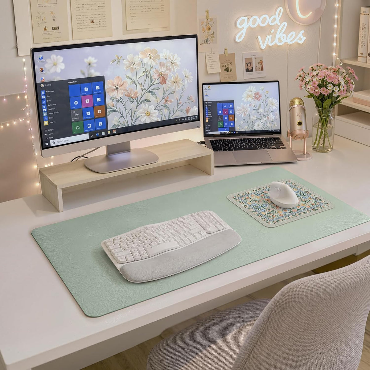 iCasso Desk Mat for Keyboard and Mouse, Large Mouse Pad, Desk Pad Mat, Anti-Slip Big Mousepad with Stitched Edges for Computer Desktop(Deep Green)