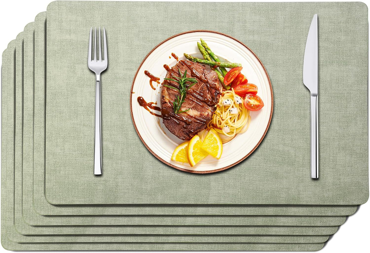 Maxpearl Faux Leather Placemats Set of 6 - Waterproof - Wipe Clean - Heat Resistant - Anti Slip Dining Table Place Mats, Suitable for Indoor & Outdoor Use, 17’’×12’’, Beige