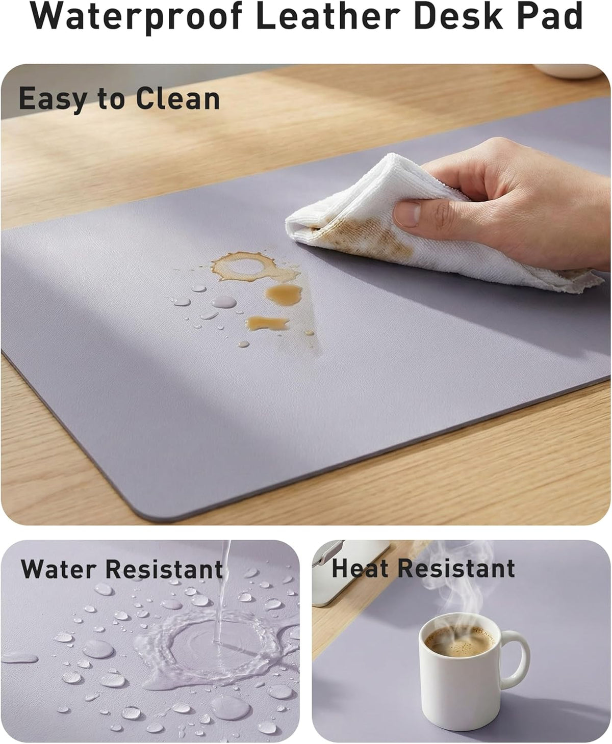 Aothia Leather Office Desk Pad Protector, Non-Slip PU Leather Desk Blotter, Waterproof Laptop Writing Mouse Pad for Office and Home, Black, 31.5" x 15.7" - Colors B