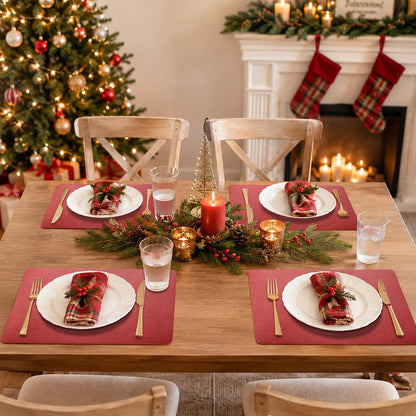 Maxpearl Faux Leather Placemats Set of 6 - Waterproof - Wipe Clean - Heat Resistant - Anti Slip Dining Table Place Mats, Suitable for Indoor & Outdoor Use, 17’’×12’’, Beige