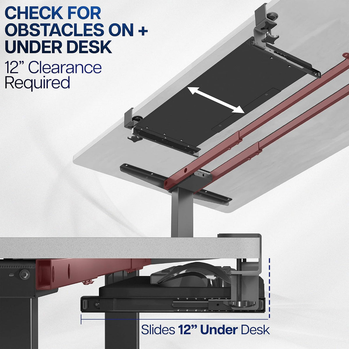 VIVO Extra Long Clamp-on Computer Keyboard and Mouse Under Desk Slider Tray, 34 x 11 inch Pull Out Platform Drawer, Black, MOUNT-KB15EB
