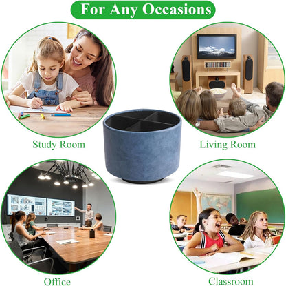 Round Leather Art Supply Organizer,Remote Control Holder,360 Degree Rotating,Multi-Functional Pencil Holder,4 Compartments Desktop Stationary Organizer(1-Blue Bird) - Colors B