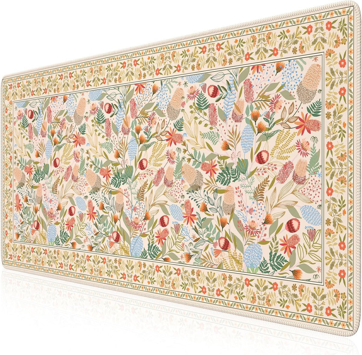 Desk Mat,Mouse Pad for Office Desk,35.4x15.7in,Pink Flowers