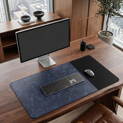 Cork Desk Mat 31.5"x15.7", Distressed PU Leather & Cloth Desk Pad