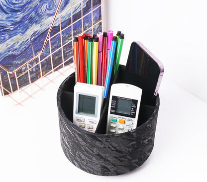 Round Leather Art Supply Organizer,Remote Control Holder,360 Degree Rotating,Multi-Functional Pencil Holder,4 Compartments Desktop Stationary Organizer(1-Blue Bird) - Colors C
