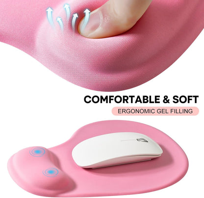 JIKIOU Mouse Pad, 2 Pack Ergonomic Mouse Pads with Comfortable Gel Wrist Rest Support and Smooth Cloth, Non-Slip PU Base for Easy Typing Pain Relief Durable and Easy to Clean Small Black
